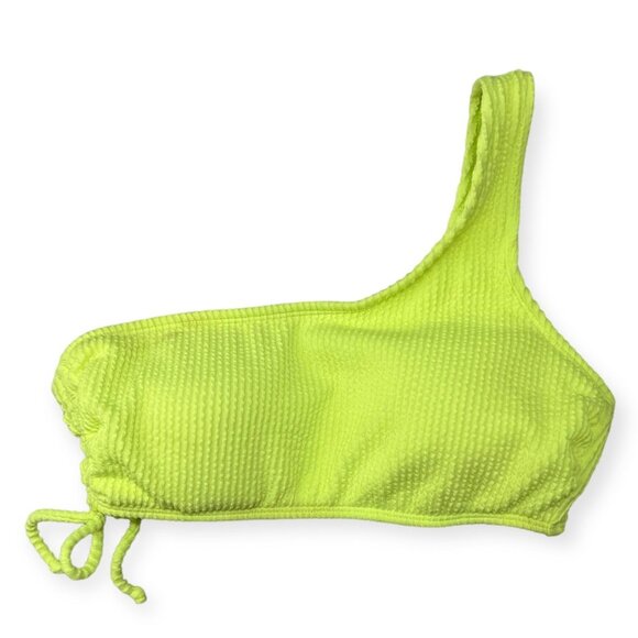 Salt+Cove Sandy Ribbed One-Shoulder Bikini Top Citron Yellow Size M - Picture 2 of 8